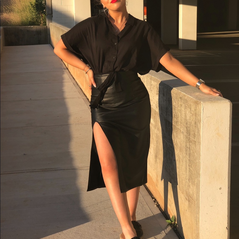 Faux leather skirt with slit